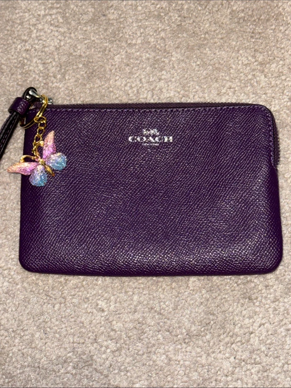 Coach Purple Leather Wristlet with Butterfly Charm
